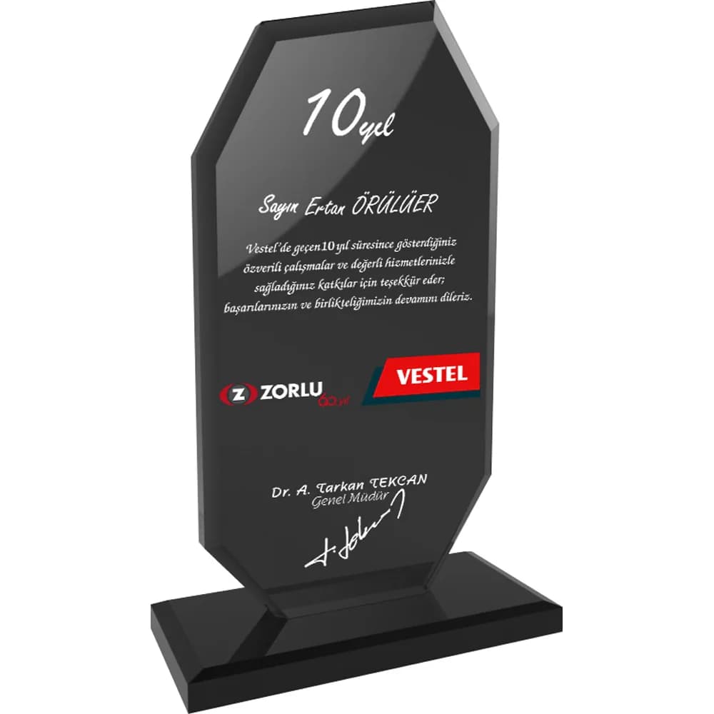 Sekizgen Kristal Plaket 12x19 — Füme